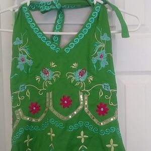 BCBGmaxazria Green Embroidered Halter dress size 2